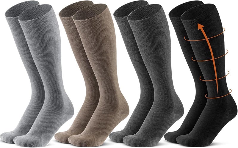 Tisancy 4 Pairs Cotton Compression Socks for Women Men 20-30mmhg Is Best Support Stocking for Running Hiking Cycling - Image 1